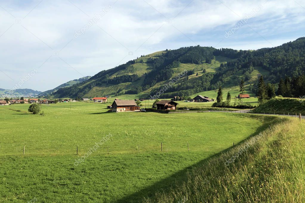 Alpine pastures and grasslands in the Sihltal valley and by the artifical Lake Sihlsee, Studen - Canton of Schwyz, Switzerland