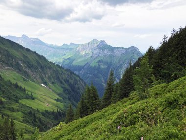 Alp dağları Biet ve Leiterenstollen Sihltal vadisi üzerinde ve sanatsal Sihlsee Gölü, Studen - Schwyz Kantonu, İsviçre