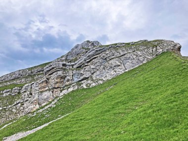 Wagital veya Waegital Vadisi 'nin yukarısındaki Alp Dağı Diethelm ve Wagitalersee Gölü (Waegitalersee), İsviçre - Schwyz Kantonu, İsviçre
