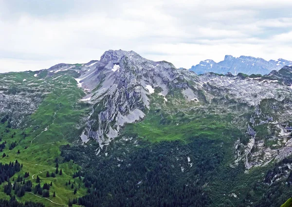 Alpines Gebirgsmurmeltier Über Dem Wagital Oder Waegitaltal Und Dem Wagitalersee — Stockfoto