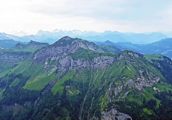 Panorama Van Bergtoppen Diethelm Turner Gelegen Tussen Het Sihltal Wagitale — Stockfoto