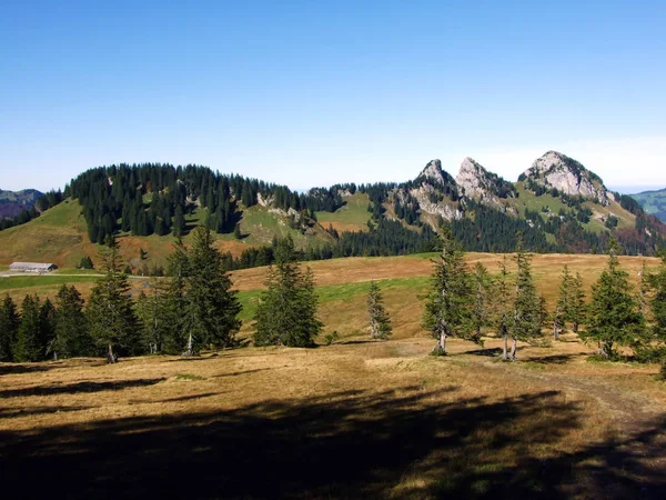 Alpine Mountain Peaks Haederenberg Haderenberg Thur River Valley Toggenburg Region — Stockfoto