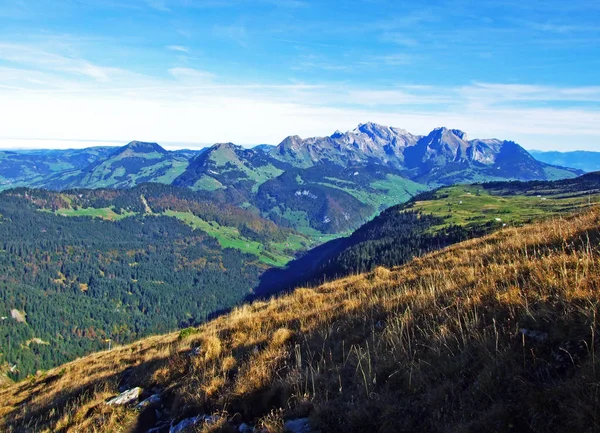 Pohled Pohoří Alpstein Alpského Pohoří Churfirsten Regionu Toggenburg Starkenbach Kanton — Stock fotografie