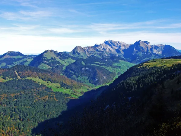 Uitzicht Alpstein Bereik Van Churfirsten Alpine Bereik Regio Toggenburg Starkenbach — Stockfoto