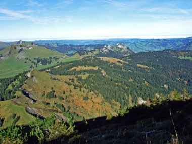 Panorama from the alpine peak Leistchamm situated above the Wahlensee Lake and in the Churfirsten mountain range, Starkenbach - Canton of St. Gallen, Switzerland