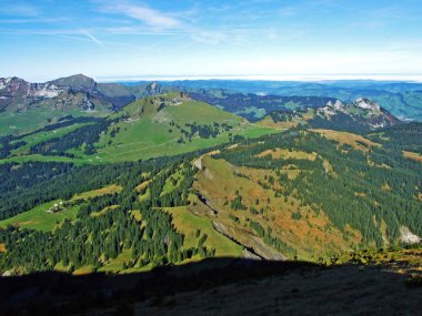 Panorama from the alpine peak Leistchamm situated above the Wahlensee Lake and in the Churfirsten mountain range, Starkenbach - Canton of St. Gallen, Switzerland