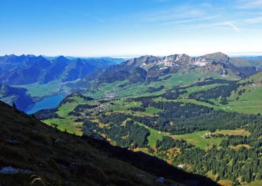 Panorama from the alpine peak Leistchamm situated above the Wahlensee Lake and in the Churfirsten mountain range, Starkenbach - Canton of St. Gallen, Switzerland