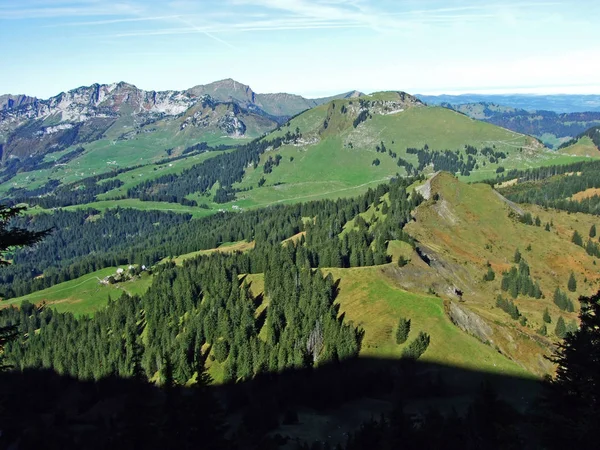 Panorama Desde Pico Alpino Leistchamm Situado Sobre Lago Wahlensee Cordillera —  Fotos de Stock