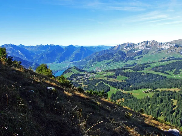 Panorama Vanaf Bergtop Leistchamm Gelegen Boven Wahlensee Het Churfirsten Gebergte — Stockfoto