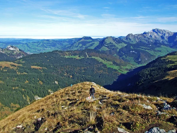 Panorama Desde Pico Alpino Leistchamm Situado Sobre Lago Wahlensee Cordillera — Foto de Stock