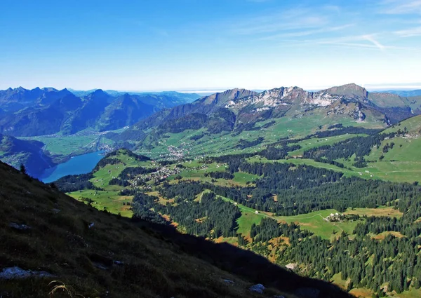 Panorama Vanaf Bergtop Leistchamm Gelegen Boven Wahlensee Het Churfirsten Gebergte — Stockfoto