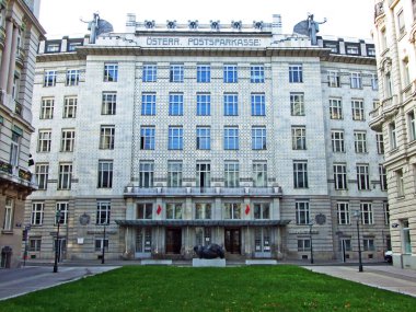 Oesterreichische Postsparkasse ya da Osterreichische Postsparkasse (Avusturyalı Otto Wagner tarafından tasarlanan ve inşa edilen modern postane, Viyana, Avusturya)