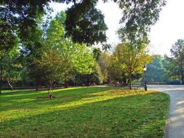 Wiener Stadtpark, Wien (İngiliz tarzı, 19. yüzyıl halk parkı, nehir, süslü köprüler ve yaldızlı Johann Strauss heykeli) - Viyana, Avusturya