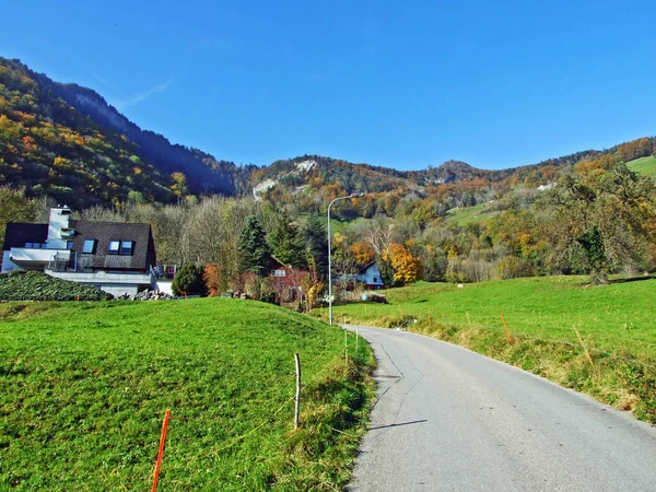 Village Ruthi Ruethi Foot Alpstein Mountain Range Rhine River Valley — Stock Photo, Image