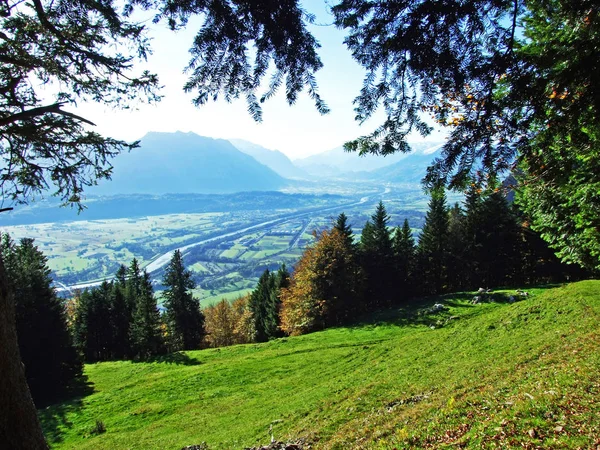 View River Rhine Valley Rheintal Alpstein Mountain Range Canton Gallen — Stock Photo, Image