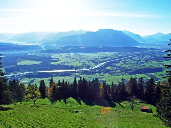 View River Rhine Valley Rheintal Alpstein Mountain Range Canton Gallen — Stock Photo, Image