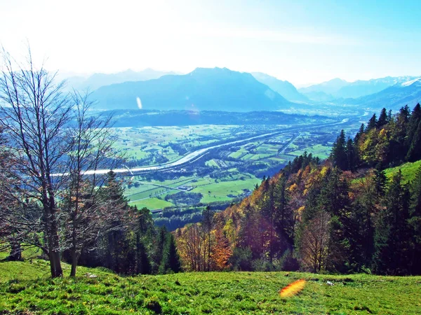 Utsikt Över Floden Rhendalen Rheintal Från Alpstein Bergskedjan Kanton Gallen — Stockfoto