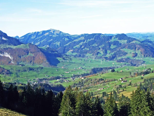 Uitzicht Het Rijndal Rheintal Vanaf Het Alpsteingebergte Kanton Gallen Zwitserland — Stockfoto