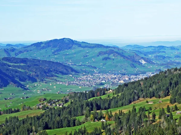 Widok Dolinę Renu Rheintal Pasma Górskiego Alpstein Kanton Gallen Szwajcaria — Zdjęcie stockowe