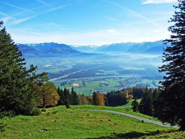 Uitzicht Het Rijndal Rheintal Vanaf Het Alpsteingebergte Kanton Gallen Zwitserland — Stockfoto