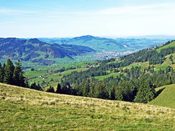 Uitzicht Het Rijndal Rheintal Vanaf Het Alpsteingebergte Kanton Gallen Zwitserland — Stockfoto