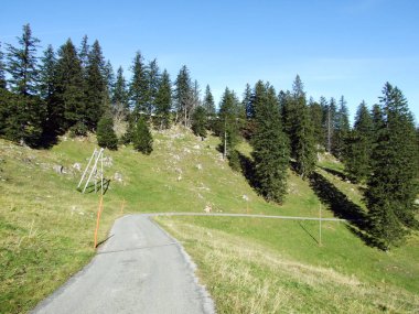Alpstein dağlarının yamaçlarında yürüyüş ve yürüyüş yolları ve Ren nehri vadisinde (Rheintal) - İsviçre 'nin St. Gallen (Sg) Kantonu