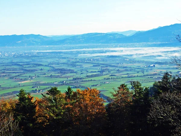 Pohled Údolí Řeky Rýna Rheintal Pohoří Alpstein Oberriet Kanton Gallena — Stock fotografie