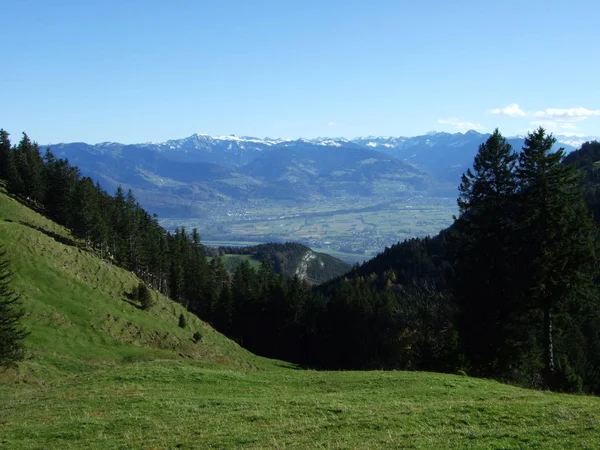 Kilátás Rajna Völgyre Rheintal Alpstein Hegységből Oberriet Gallen Kanton Svájc — Stock Fotó