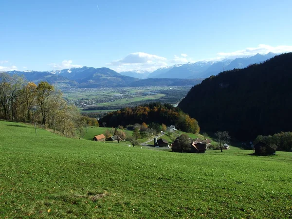 Pohled Údolí Řeky Rýna Rheintal Pohoří Alpstein Oberriet Kanton Gallena — Stock fotografie