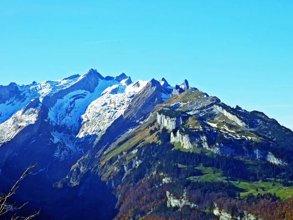 Vue Chaîne Montagnes Alpstein Depuis Chaîne Montagnes Churfirsten Dans Région — Photo