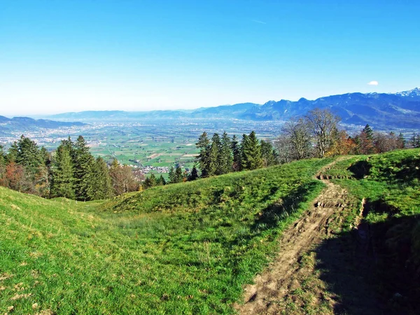 Vandrings Och Vandringsleder Sluttningarna Alpstein Bergsmassivet Och Rhendalen Rheintal Oberriet — Stockfoto