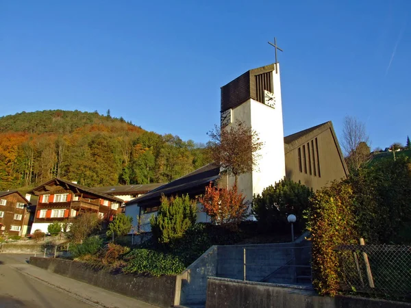 Katholieke Kapel Freienbach Die Kapelle Freienbach Oberhalb Kobelwald Het Rijndal — Stockfoto