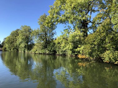 Mannenweier Gölü veya Mannenweiher göleti (Üç Pont dinlenme alanı veya Das Naherholungsgebiet Drei Weihern), Drei Weieren - St. Gallen, İsviçre