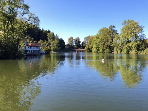 Lago Mannenweier Mannenweiher Estanque Tres Estanques Área Recreación Das Naherholungsgebiet — Foto de Stock