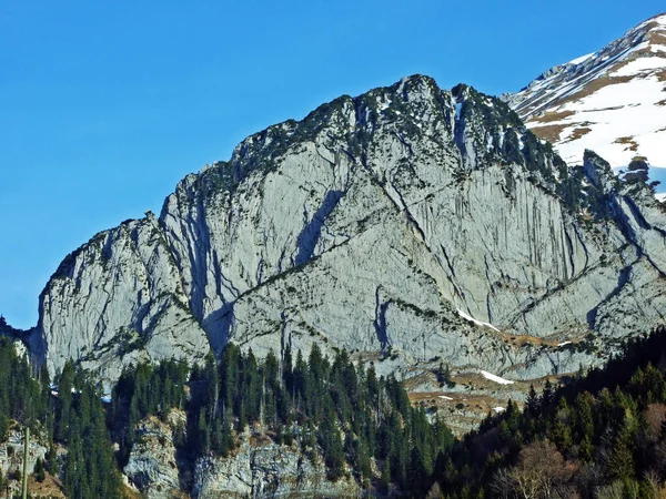 Skała Wspinaczkowa Schafbergwand Paśmie Górskim Santis Lub Saentis Wildhaus Kanton — Zdjęcie stockowe