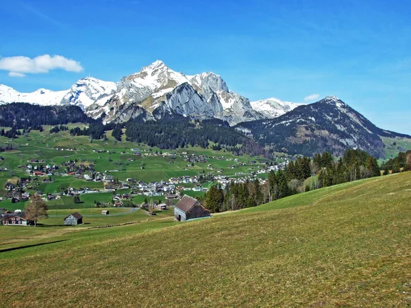 Widok Alpstein Pasma Górskiego Churfirsten Regionie Toggenburg Wildhaus Kanton Gallen — Zdjęcie stockowe