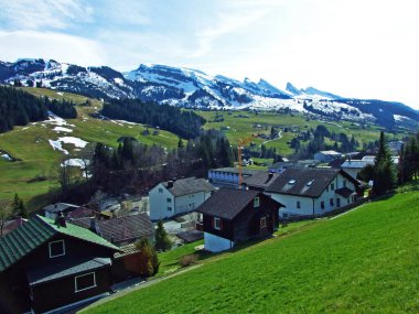 Alpine settlement Wildhaus located in the Thur river valley and below the Alpstein mountain massif - Canton of St. Gallen, Switzerland