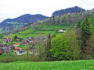 Thur Nehri Vadisi 'ndeki Unterwasser Köyü ve İsviçre' nin St. Gallen Kantonu Obertoggenburg Bölgesi 'ndeki