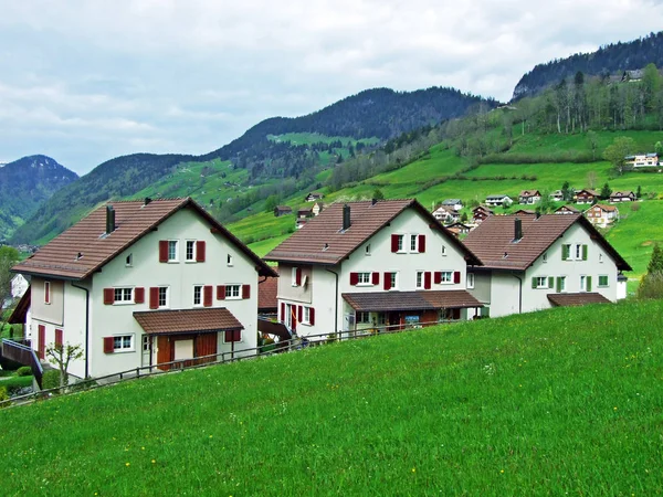 Village Unterwasser Thur River Valley Obertoggenburg Region Canton Gallen Switzerland — Stock Photo, Image