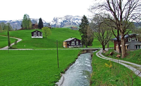 Thur River Village Unterwasser Obertoggenburg Region Canton Gallen Switzerland — Stockfoto