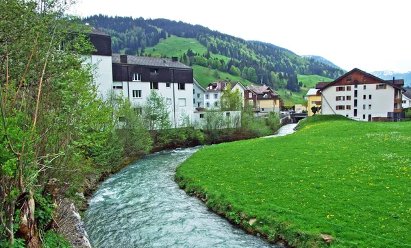 Rivière Thur Dans Village Unterwasser Dans Région Obertoggenburg Canton Saint — Photo