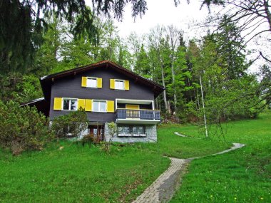 Resimli tek aile evleri ve Obertoggenburg bölgesinde geleneksel mimari, Unterwasser - St. Gallen, İsviçre Kantonu