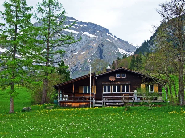 Pintorescas Casas Unifamiliares Arquitectura Tradicional Región Obertoggenburg Unterwasser Cantón Gallen — Foto de Stock