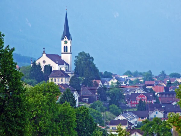 Baggar Bosättning Vid Foten Alpstein Massivet Och Rhendalen Rheintal Kanton — Stockfoto