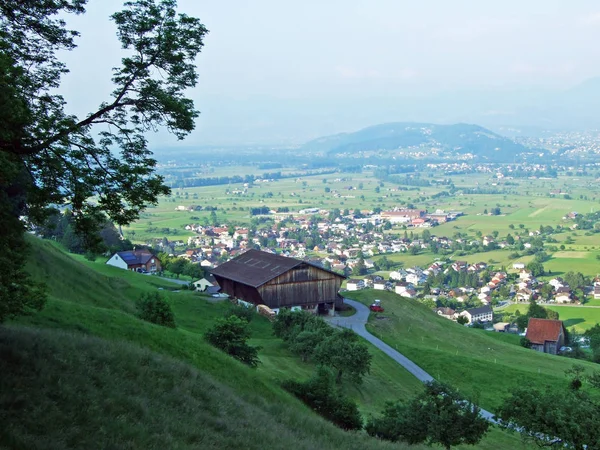 瑞士圣加仑州Grabs定居点和肥沃的莱茵河流域 莱茵塔尔 — 图库照片