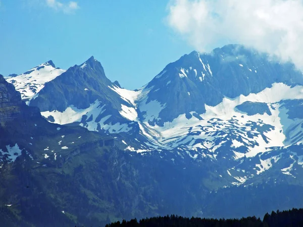 Vista Cordillera Alvier Desde Valle Del Río Rin Rheintal Gams —  Fotos de Stock