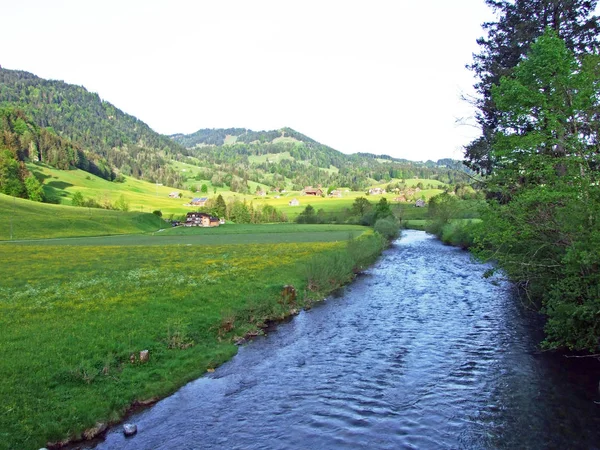 Nesslau Köyündeki Thur Nehri Sviçre Nin Gallen Kantonu Obertoggenburg Bölgesinde — Stok fotoğraf