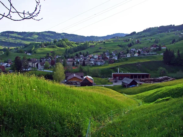 Aldeia Nesslau Vale Rio Thur Região Obertoggenburg Cantão Gallen Suíça — Fotografia de Stock