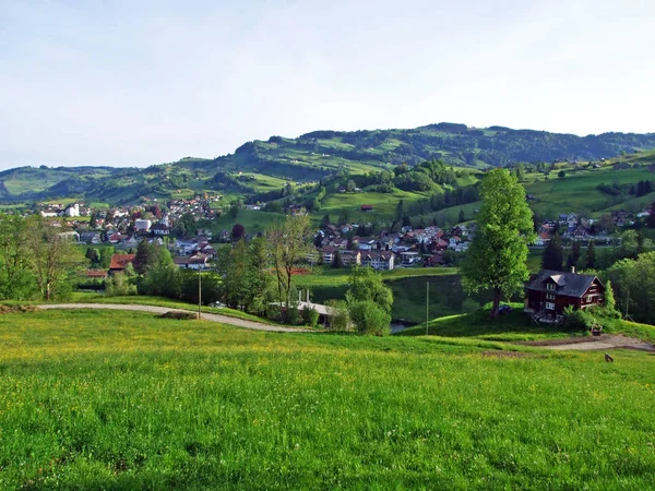 Aldeia Nesslau Vale Rio Thur Região Obertoggenburg Cantão Gallen Suíça — Fotografia de Stock