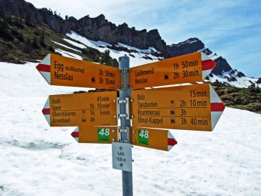 Churfirsten dağ sırasının yamaçlarında ve Obertoggenburg bölgesinde yürüyen ve işaretlenen yollar, Nesslau - İsviçre, St. Gallen Kantonu